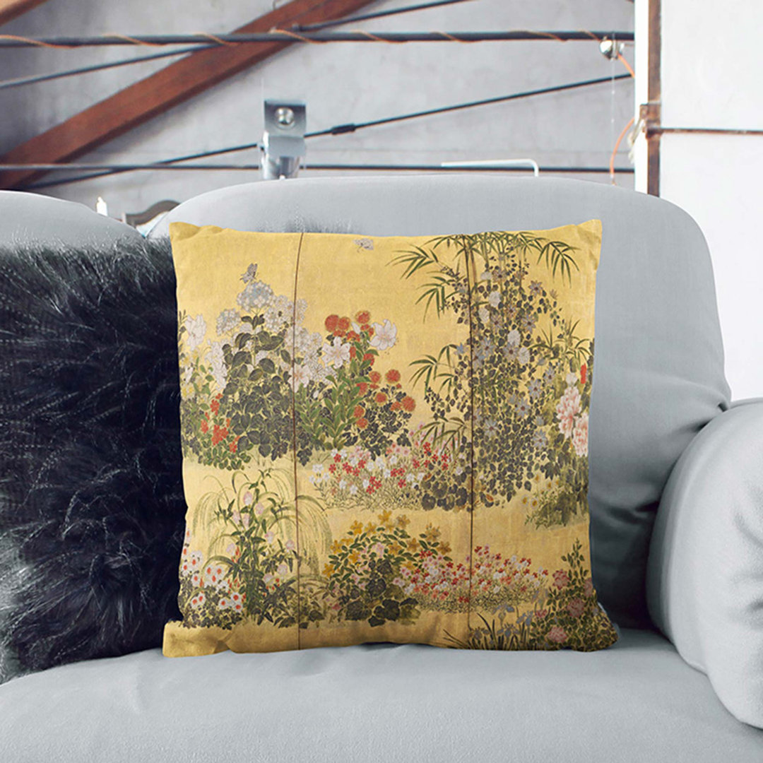 Flowers and Butterflies by Tawaraya Sotatsu Cushion with Filling