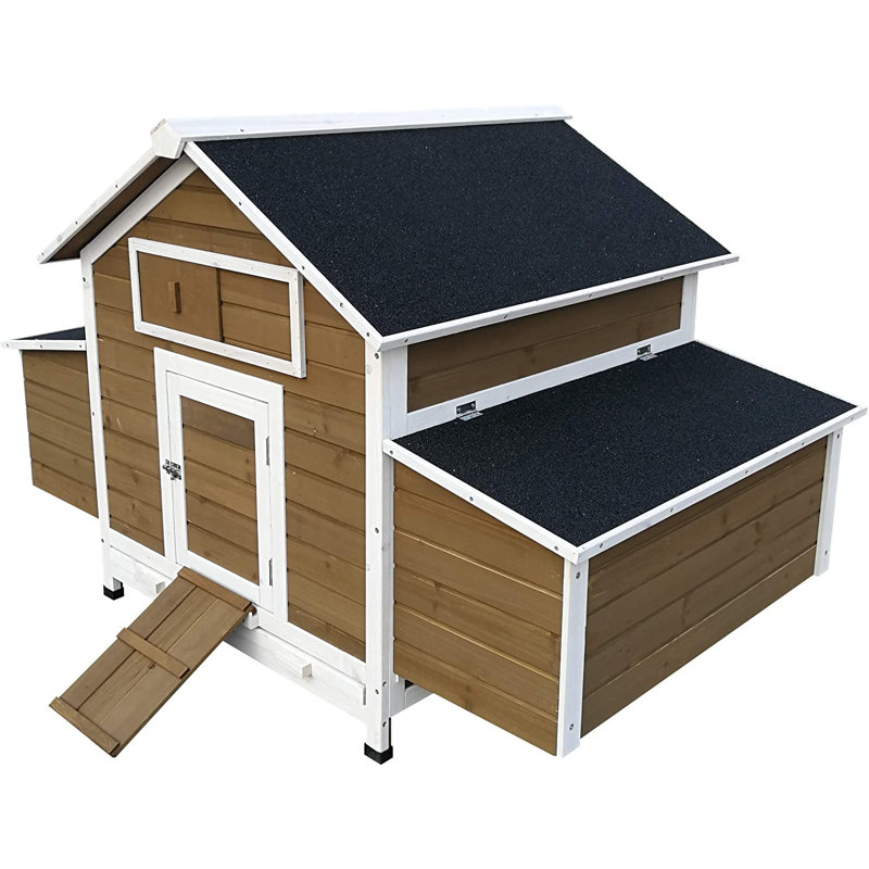 Large Brown and White Wooden Chicken Coop with Nesting Boxes