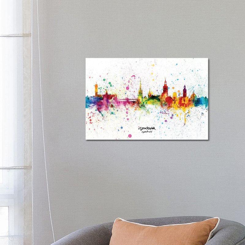 Stockholm Sweden Skyline Splash by Michael Tompsett - 1 Piece Wrapped Canvas Wall Art, 66.04 cm H x 45.72 cm W x 3.175 cm D