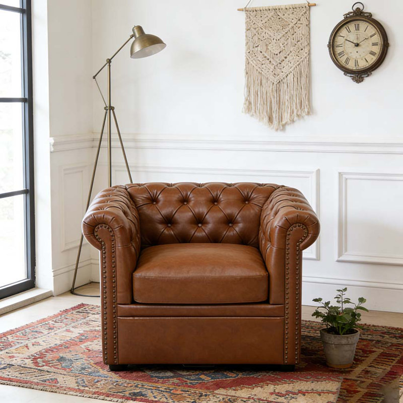 Fauteuil club pivotant Chesterfield, Cognac