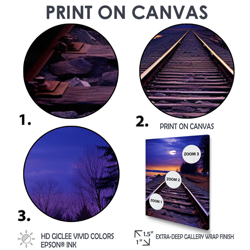 «Purple Train Traces To The Full Moon - Train», art mural, H 32 po x l 24 po x P 1 po, Cadre flottant noir