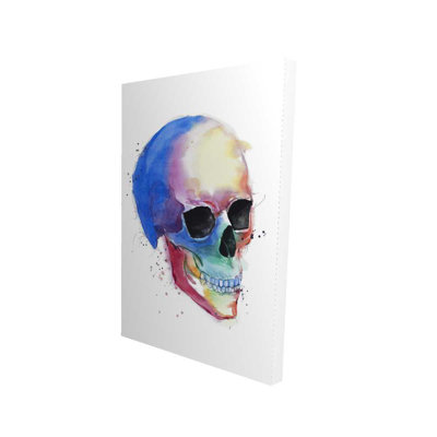 Watercolor Colorful Skull Profile - Blue Canvas Home Decor