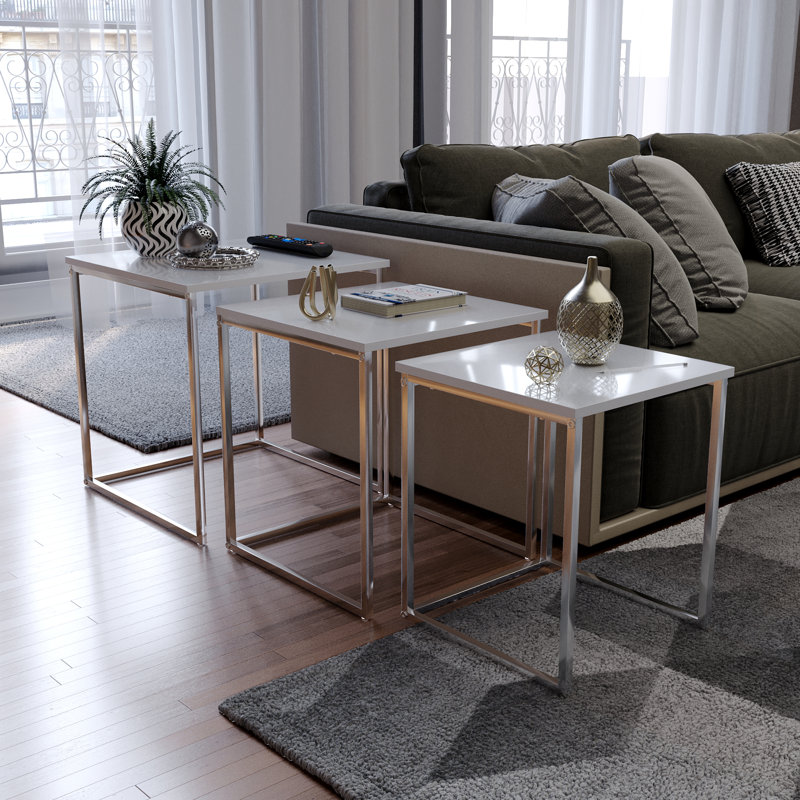 Vida Aztec Sled Nesting Tables, White