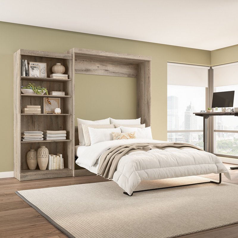 Arlex Queen Murphy Bed with Storage Unit (101W), Rustic Brown