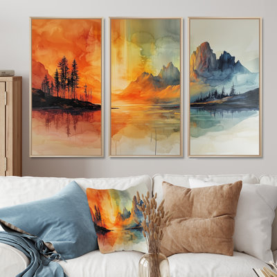 Green And Orange Tachisme Landscape I - Tachisme Wall Art Print Set