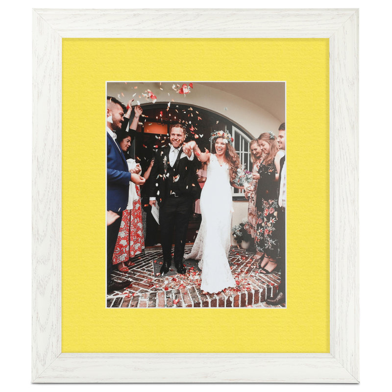 Off-White Wash Wood Picture Frame with Canary Mat