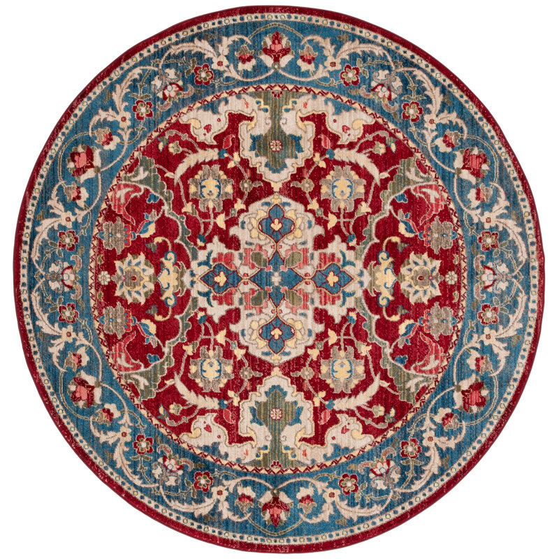 Bisen Performance Oriental Rug, Round 3'3", Red/Blue