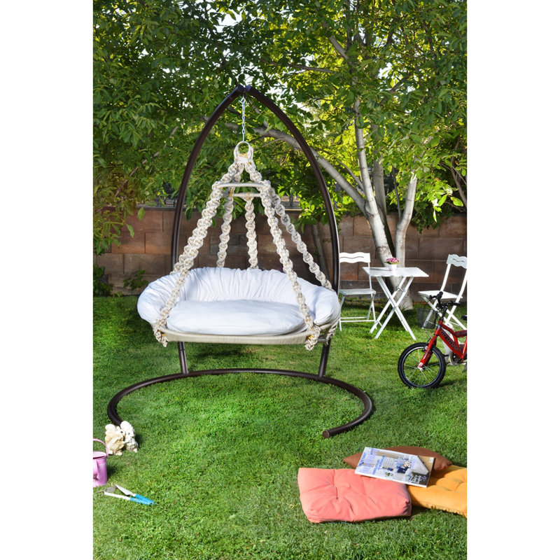 Bardsley Double Swing Chair with Stand, White, Cream