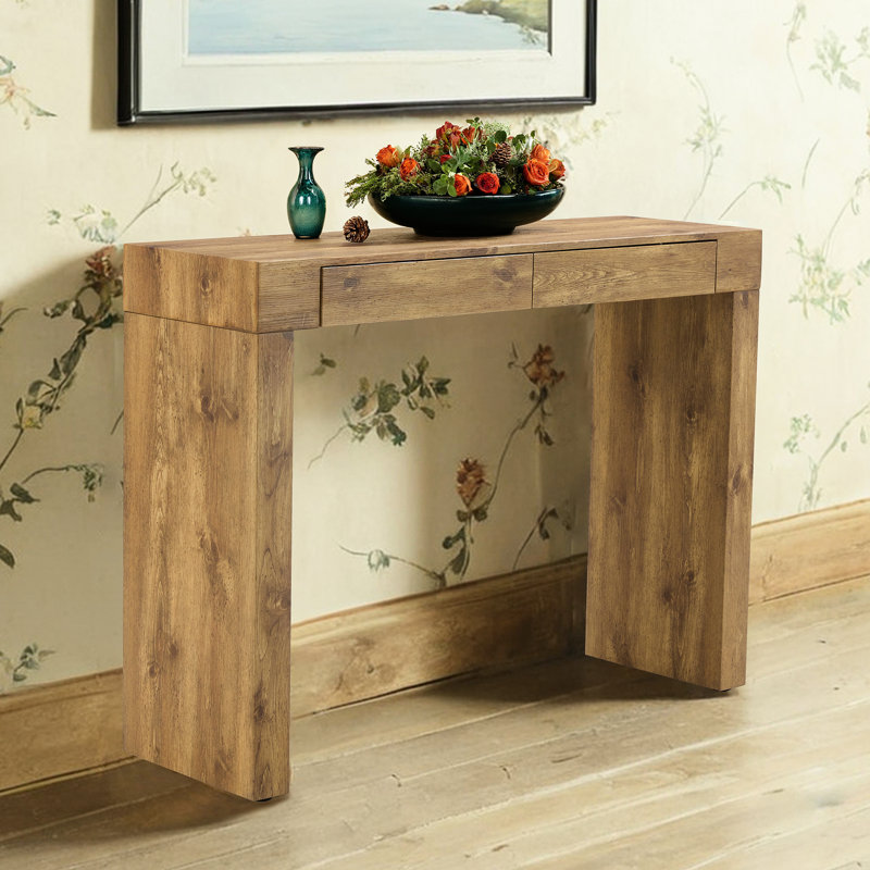 Table de bar de 50 pouces avec grain de bois naturel, deux tiroirs, mouvement de tiroir fluide, pieds antidérapants stables avec tiroirs pour petits objets, base