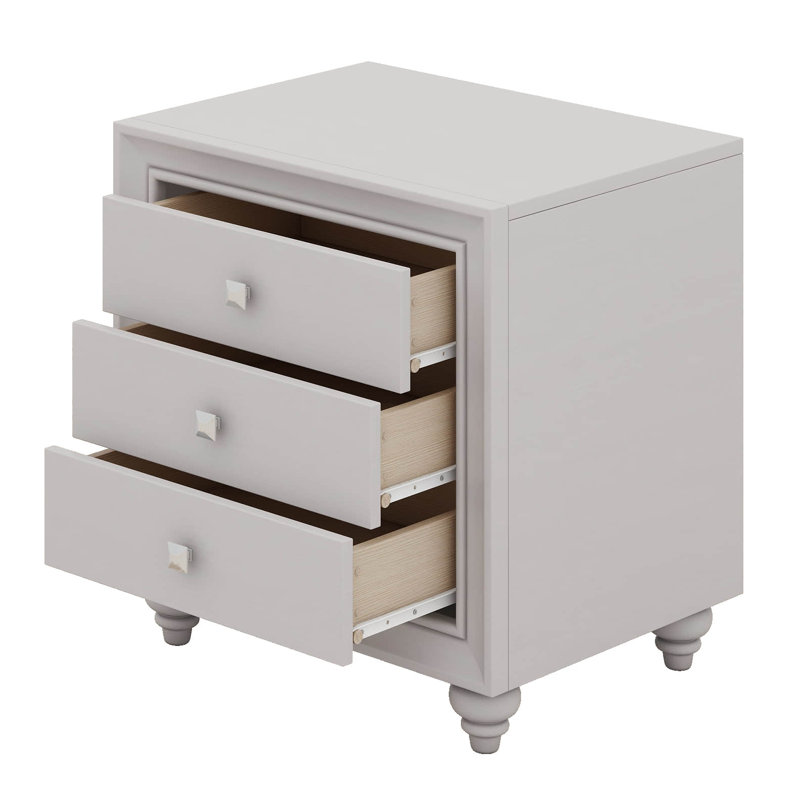 Lit en bois avec tête de lit tapissier cachée à DEL et 2 tables de chevet, Grand