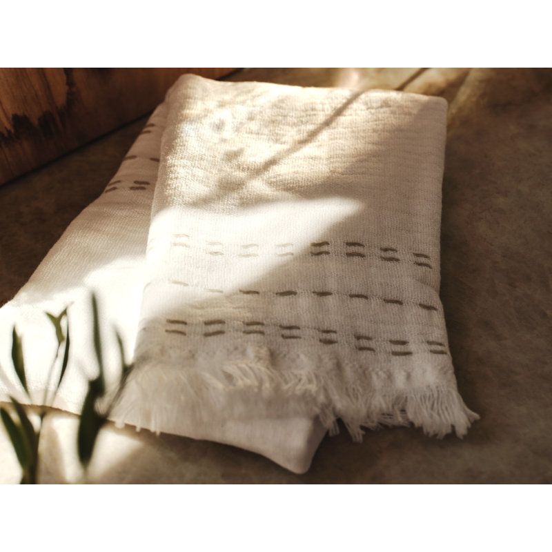 Alder Cotton Embroidered Tea Towel, Alpine White/Fog