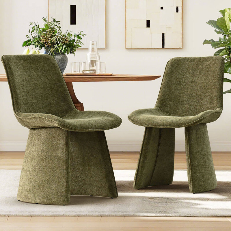 Chaises de salle à manger en tissu texturé Hennigan , Vert