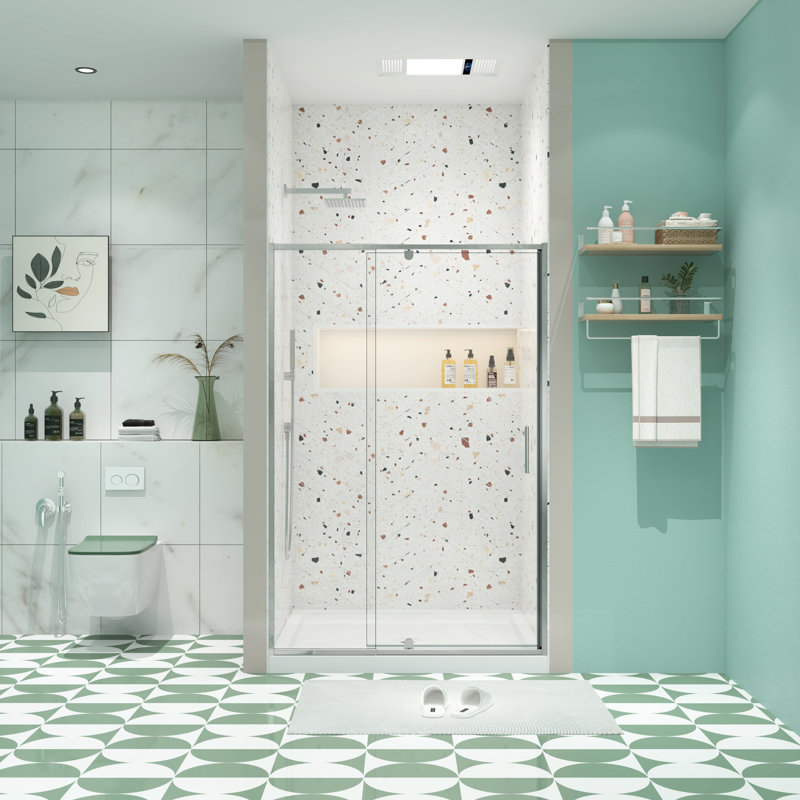 Douche pivotante pivotante, 44 à 48 po x 71 po, verre trempé de 1/4 po, facile à assembler, joint magnétique, cabine de douche résistante aux fuites, largeur 71 po de hauteur, installation simple, arrêt magnétique
