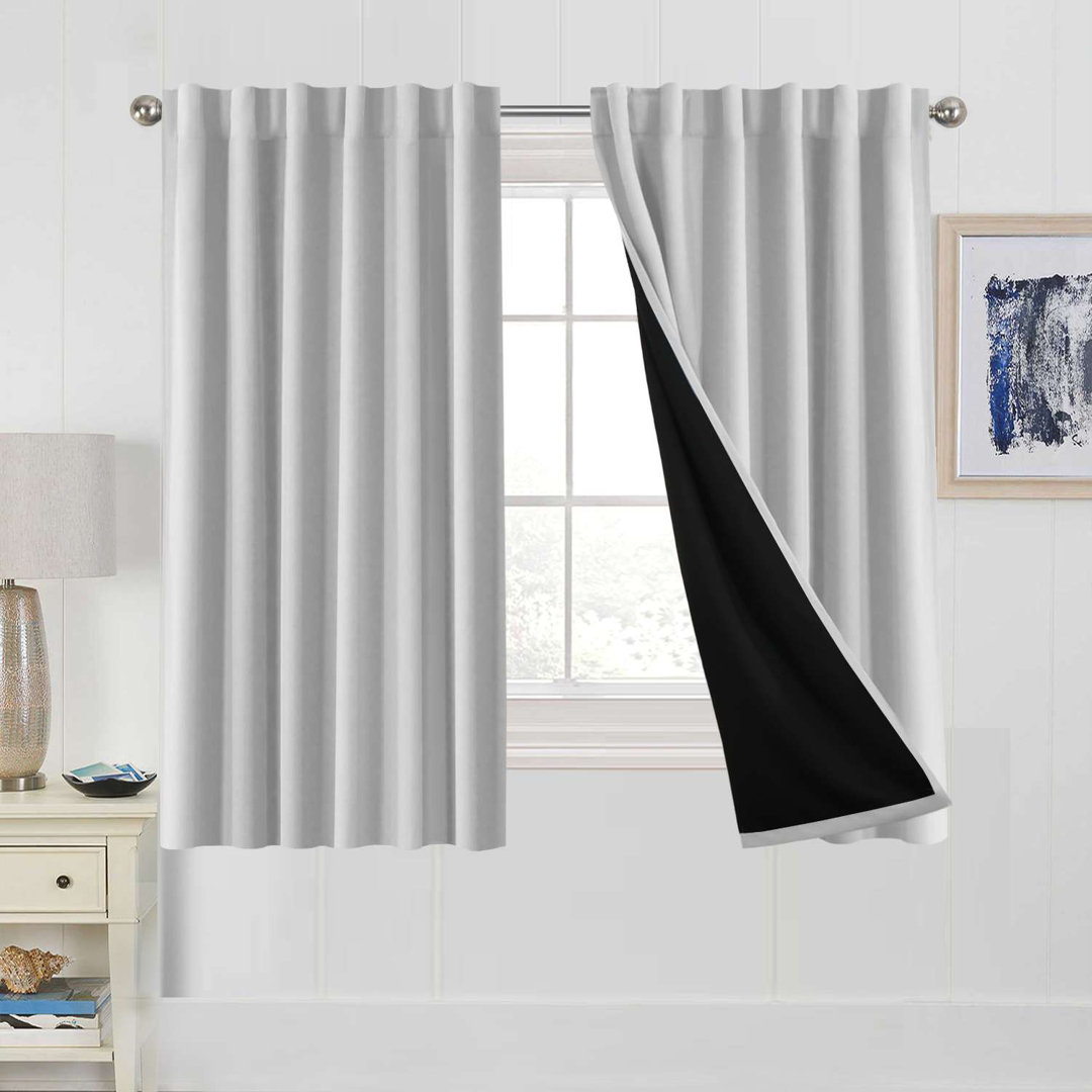 Lundon 100% Blackout linen for Bedroom Curtain Panels Thermal Insulated Back Tab/Rod Pocket Window Treatment Drapes for Living Room Ebern Designs Curtain 