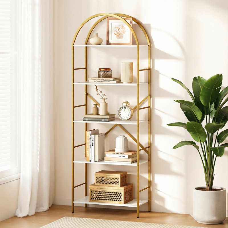66.14''H x 23.62''W Etagere Bookcase 5 Tier Metal Arched Bookcase