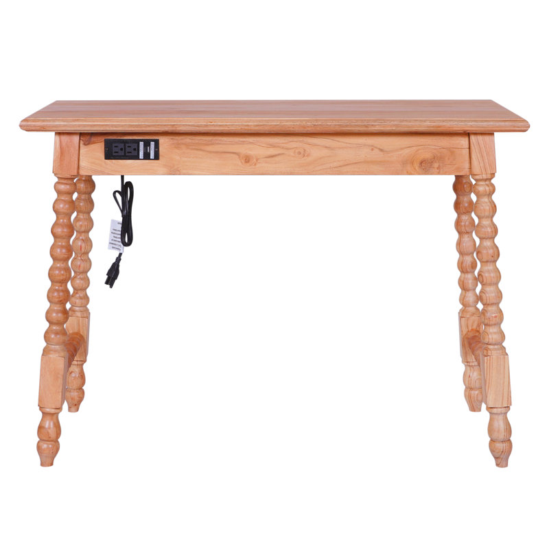 Natural Acacia Wood Writing Desk with Brass Knob