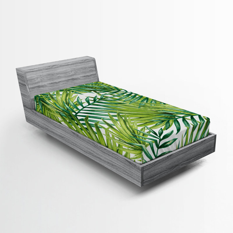 Drap-housse orange Ambesonne, Vert fougère / vert lime floral, Drap-housse pour lit simple TG