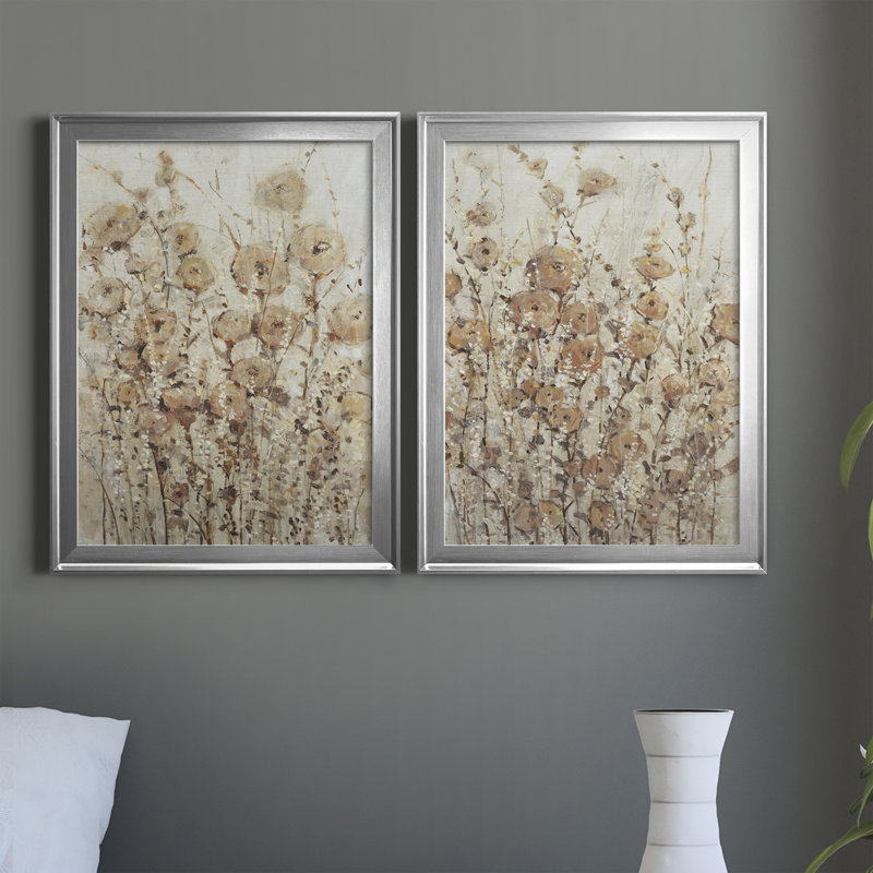 «Garden Edge I», ensemble de 2 peintures sur toile encadrées, H 42,5 po x l 30,5 po x P 1 po, Argent
