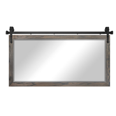 Ozark Hardwood Beveled Mirror With Steel Barn Door Rail