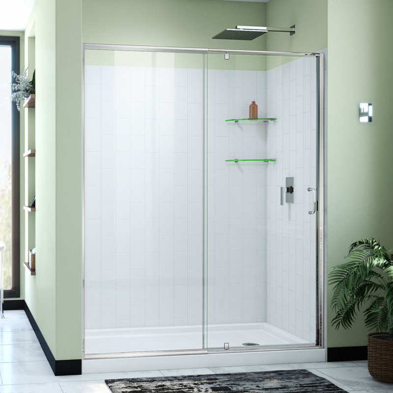 Flex 60" W x 32" D x 78" H Semi-Frameless Square Tub Enclosure with Fixed Panel and Base Included, Chrome