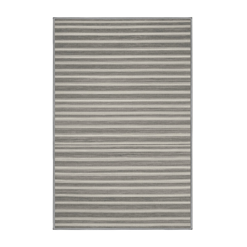 Washable Mist Gray White Striped Area Rug, Rectangle 3' x 5'