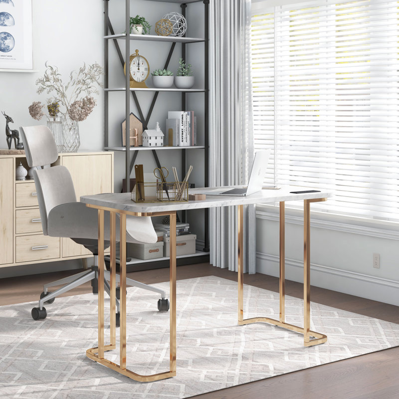Anya 30.5''H X 47.3''W Writing Desk with USB & Power Outlet, White