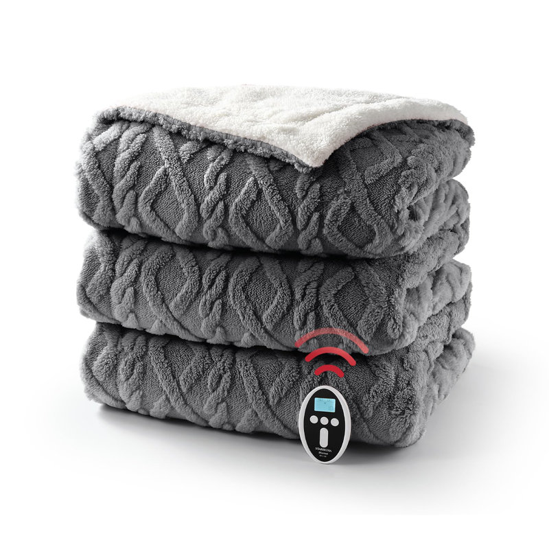 Striped Heated Blanket, 254cm L x 228.6cm W, Grey