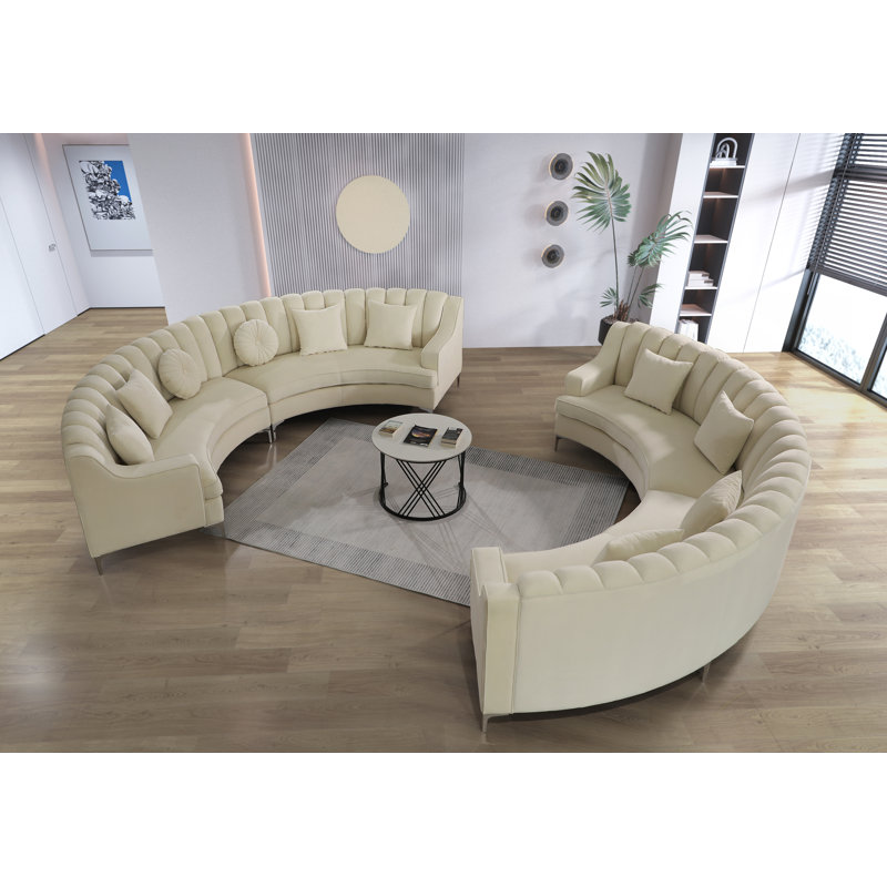 Steubenville Velvet Curved Sectional Symmetrical, Cream Velvet