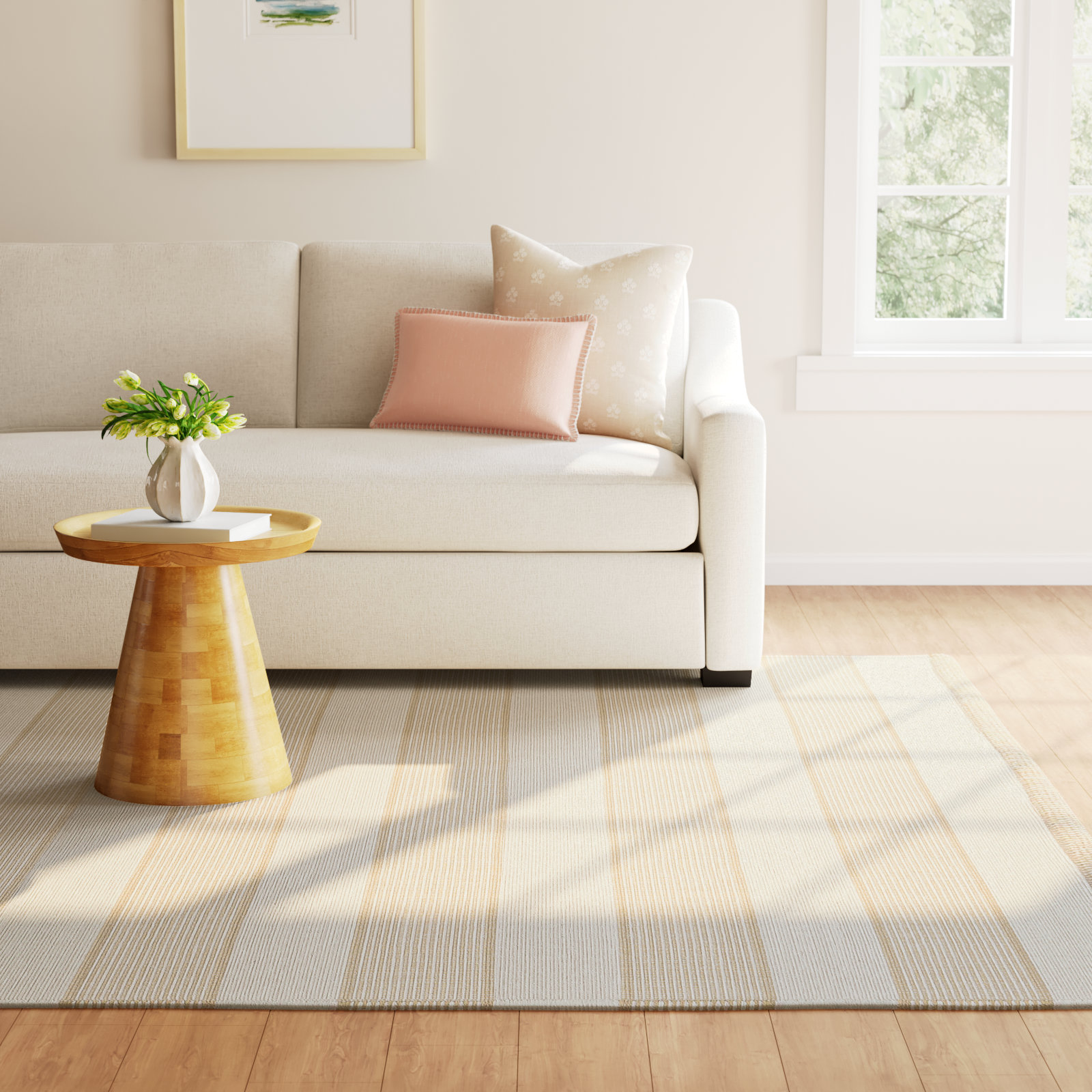 La Mirada Wheat Hand-Woven Striped Cotton Rug, Rectangle 8'6" x 11'6"