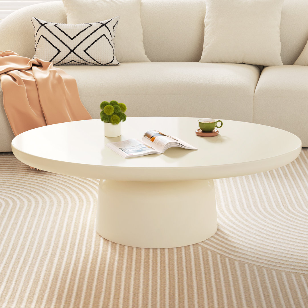 Hillsborough Single Oval Coffee Table Cream White Center Table for Living Room Latitude Run®