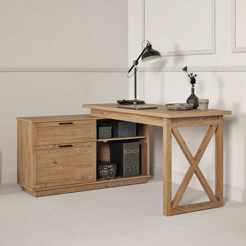Bureau en L avec armoire de rangement 59,05 "CHALET, Chêne Montana