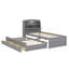 Lit plateforme simple en bois à DEL avec lit gigogne coulissant, tête de lit et tiroirs-550942078
