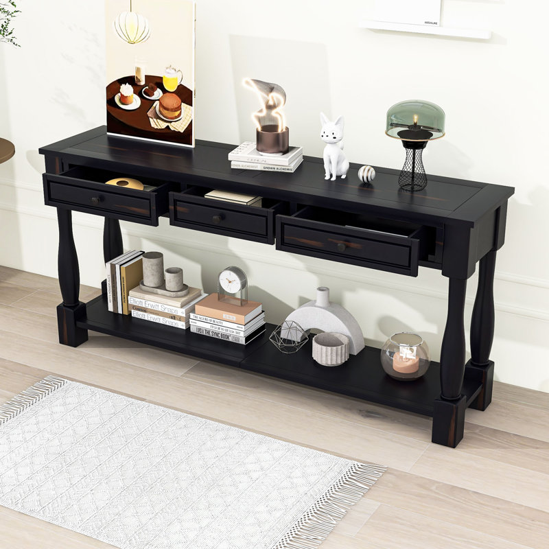 Versatile Wood Console Table with Three Drawers and Bottom Shelf, Espresso