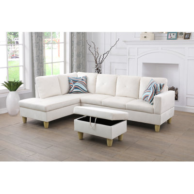 Evelyngrace 97" Wide Sofa & Chaise with Ottoman by Ebern Designs