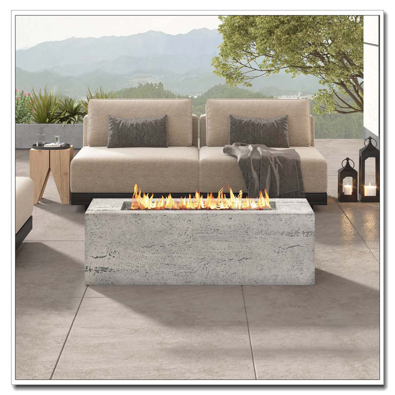 Outdoor Rectangular Propane Fire Pit, Beige+Grey