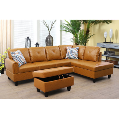 Beverlys 97" Wide Faux Leather Sofa & Chaise with Ottoman by Latitude Run
