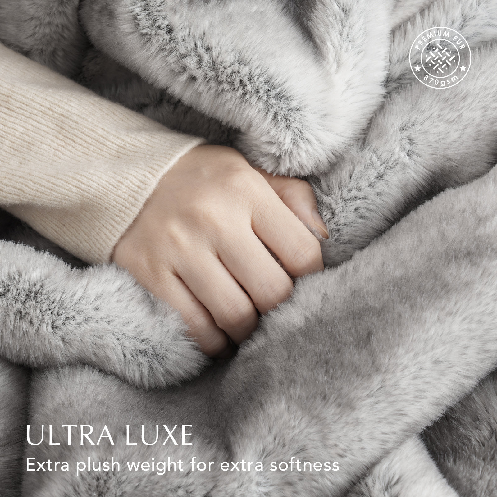 Mink Faux Fur Throw Blanket, 50" W x 60" L, Ombré Silver Onyx