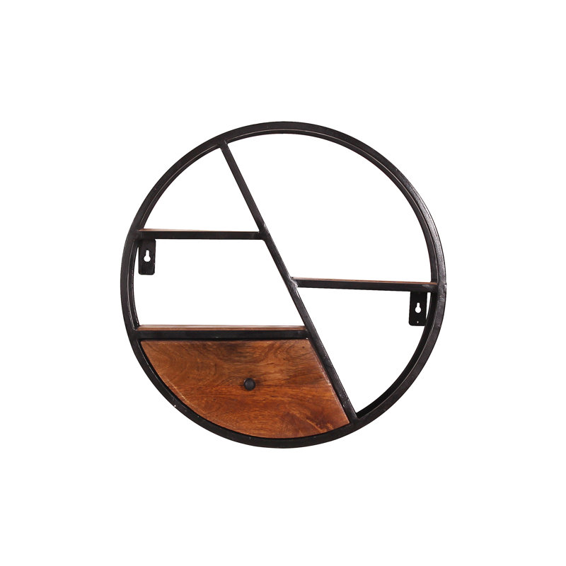 D 3 Piece Circle Mango Solid Wood Accent Shelf with Drawer