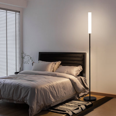 Modern LED Floor Lamp With Remote And Touch Control, Standing Lamp With White Cylinder Shade