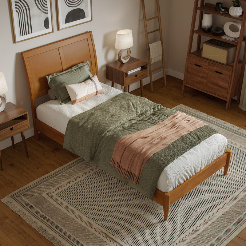 Ambrey Solid Wood Low Profile Sleigh Platform Bed with Matching Footboard, Light Toffee, Twin XL