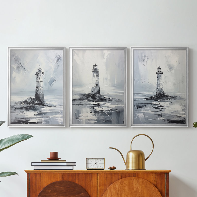 NAUTICAL Series Dxxxi - Toile tendue avec châssis sur mesure - 3 pièces, H 19 po x l 27 po, Argent argent