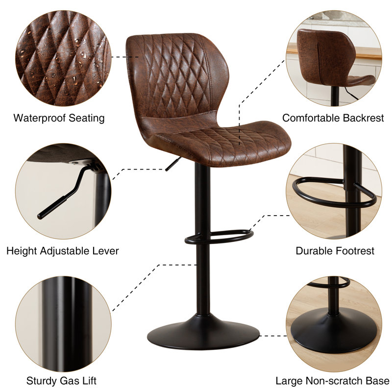 Tabouret de bar pivotant à hauteur réglable, Brun