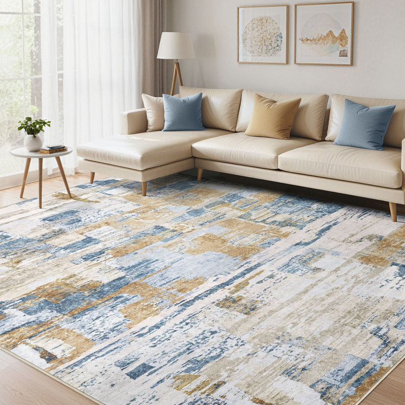 Tapis abstrait à motif abstrait Boho, Blue, Rectangle 8' x 10'