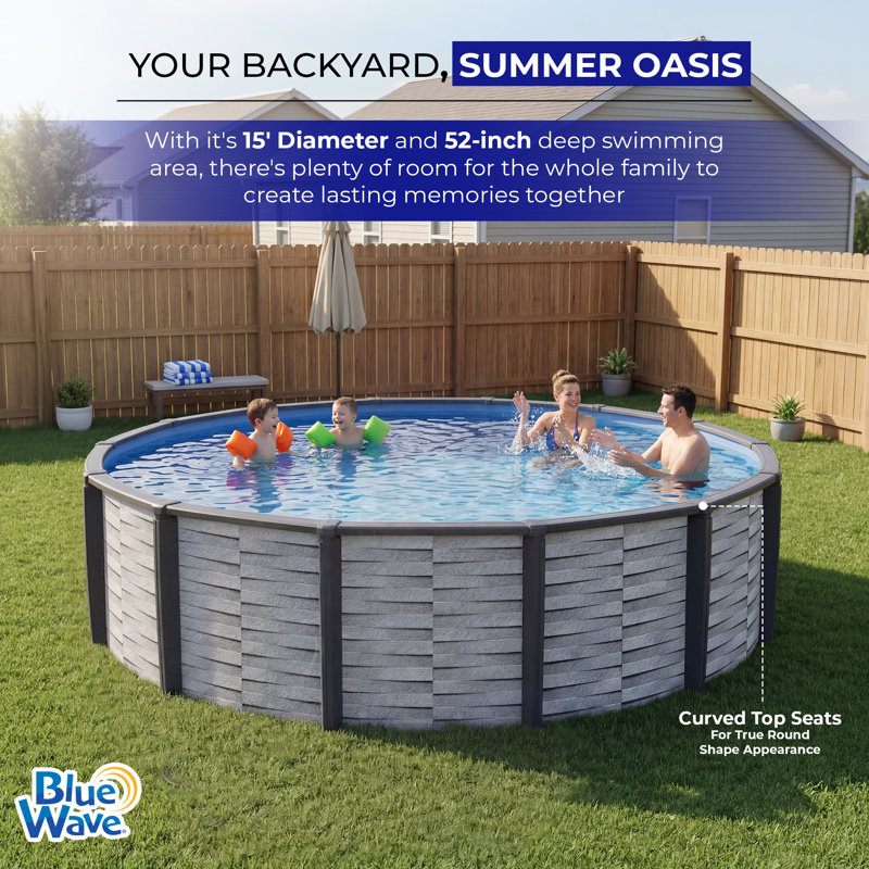 Piscine hors-sol à parois rigides de 15 pi de 52 po de profondeur Blue Wave Affinity, 15' W x 52" H