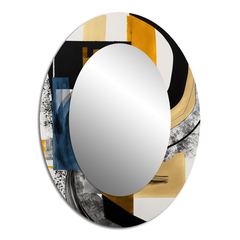 Glamour doré et noir Expression I - Miroir mural moderne ovale, 40 po x 30 po