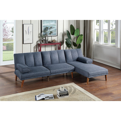 Ensemble de canapé modulaire en polyfibre bleu marine avec pieds en bois massif