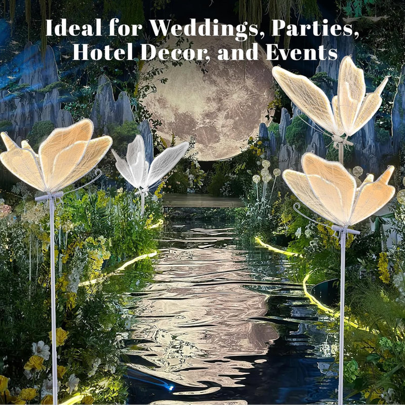 Lampe sur pied 3 couleurs Butterfly - Éclairage à DEL réglable pour le mariage / la maison, lampe décorative à double usage suspendue et debout au plafond, paquet de 1 lampe sur pied élégante en forme de papillon de 60 cm (23,6 po)