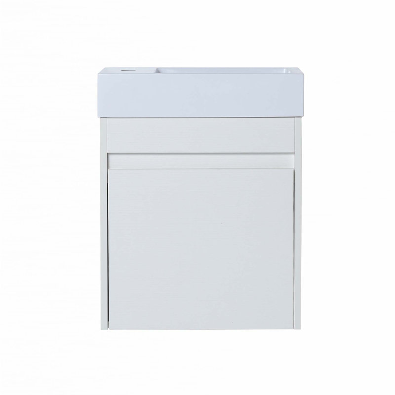 Meuble-lavabo flottant mural avec lavabo, Grain droit blanc