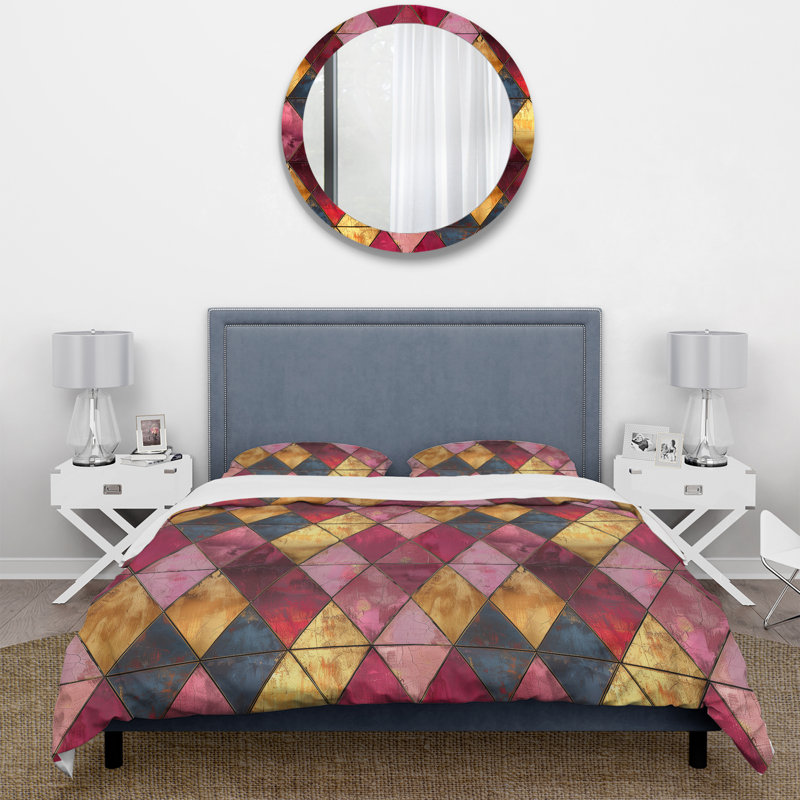 Ensemble de housse de couette rose doré Mid-Century Triangles Glam II - Mid-Century