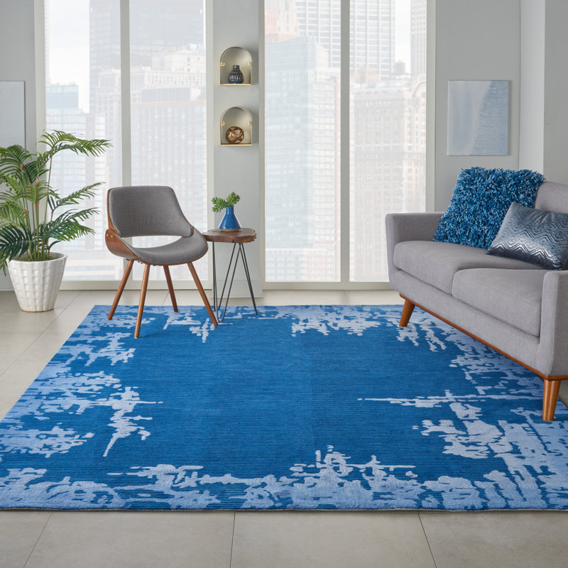 Tapis bleu marine / blanc touffeté à la main Lavonne, Rectangle 5 pi 3 po x 7 pi 9 po